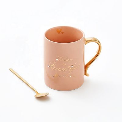 quality 400 мл розовый подарок молоко фарфоровая чашка многоразовое использование кофе керамическая кружка с ложкой в качестве подарка factory